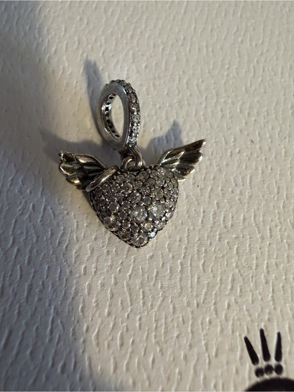 Pandora Pave Heart Wings Dangle Charm